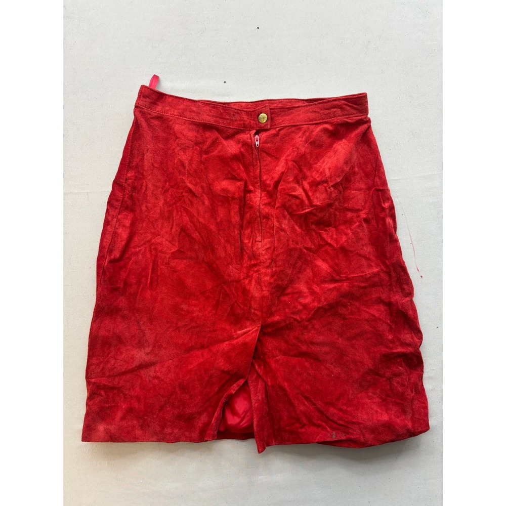 Rock Creek Vintage Red Suede Leather Mini Skirt Size 10 Pencil Slit Front Zipper